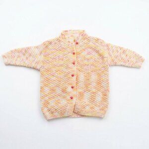 Handmade Crochet Baby Sweater Pink Yellow Button Up Cardigan 2T/3T